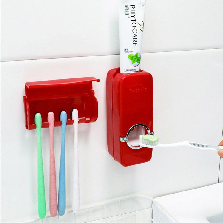 Ensemble de porte-brosse à dents avec presse-dentifrice automatique, presse-dentifrice mural sans poinçon